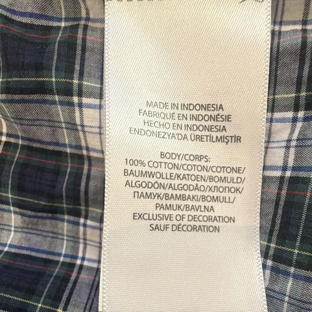 Ralph Lauren Boys 6 Plaid Blue/White/Green Long Sleeve Button-Down Cotton Logo